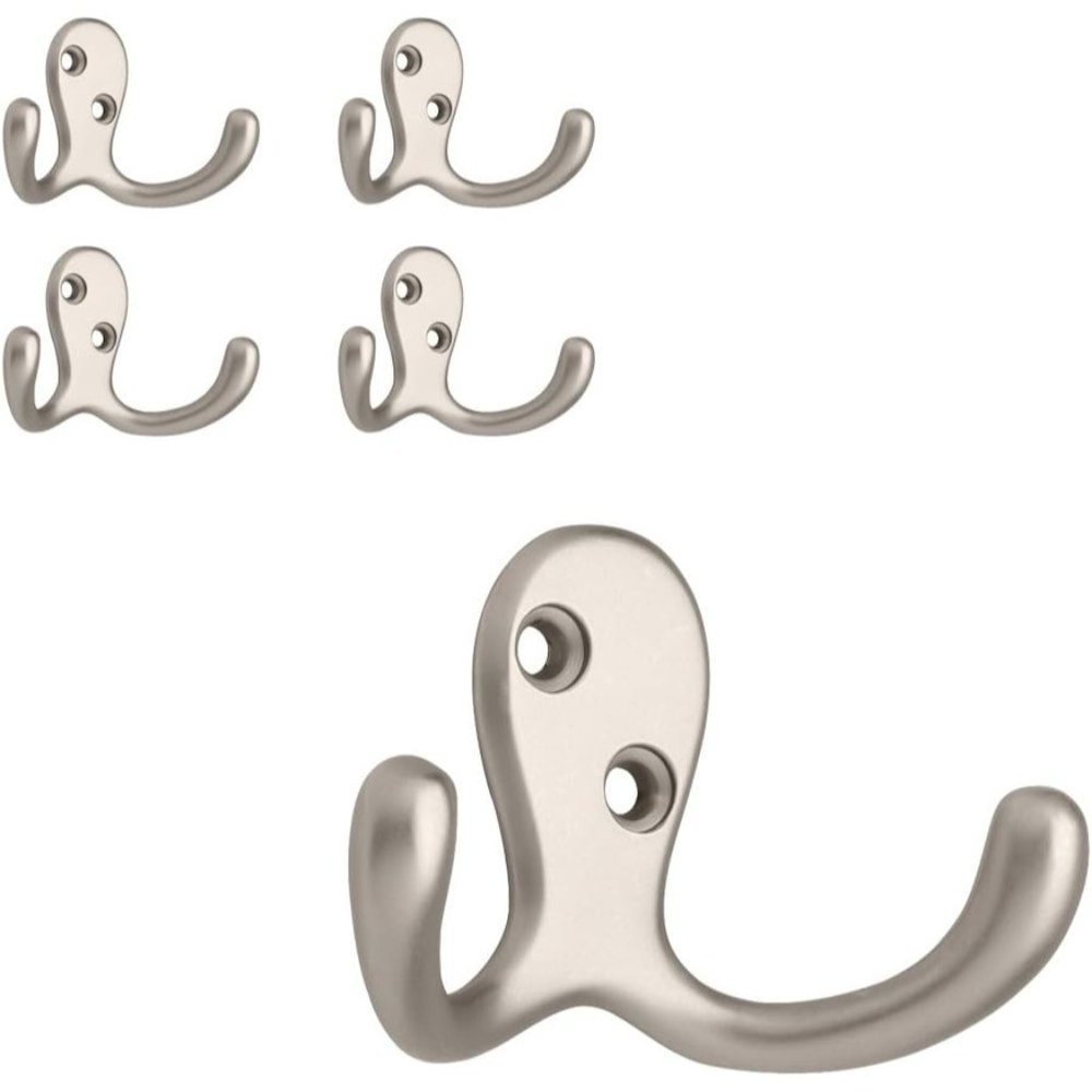 Home Matte Nickel ‎5 Pack Double Prong Towel Hook